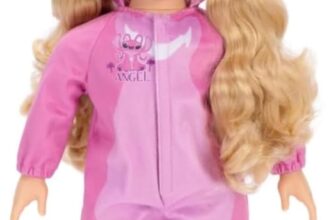 Disney ILY 4ever Angel 45cm / 18 Doll With Blonde Hair, Officially Licensed by Jakks Pacific, Includes Adorable Lilo & Stitch Inspired Pink Onesie with Ears, Slides & Toothbrush, Gift for Girls 6