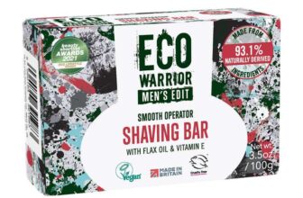 Eco Warrior Mens Shaving Soap Bar Coconut & Flax Oil With a Blend of Cedarwood, Birch Tar & Patchouli Essential Oils 100g