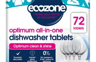 Ecozone Optimum All In One Dishwasher Tablets Bulk Buy x 72, Dishwashing Tablets with Salt, Rinse Aid & Extra Dry Effect