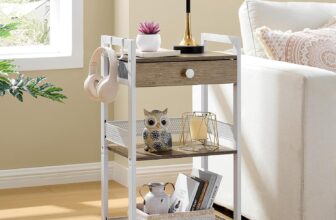 FAVOOSTY 3-Tier Ladder Shelf Unit, Small Book Shelf Free Standing, Bathroom Towel Storage, Kitchen Corner Shelves, Plant Stand End Table with Drawer for Bedroom Living Room Balcony, White