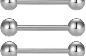 FECTAS 5pcs 14G Surgical Steel Nipple Tongue Bar Set Body Piercing Jewelry 12-18mm