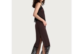 F&F Satin Lace Trim Co-Ord Midi Skirt in Chocolate