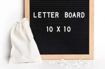 FOME 10x10in Changeable Message Board with 160 Letters, Numbers, Symbols – Oak Frame Stand with Draw String Letter Pouch