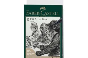 Faber-Castell Art & Graphic Pitt Artist Pen India Ink Pen, Black, Wallet of 8, Arts, Craft, Drawing, Sketching, Home, School, University,