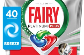 Fairy Platinum Plus Dishwasher Tablets Breeze, 40 Capsules, Impeccable Clean Even In Quick Cycles Without Pre-Wash, Anti-Dull Technology, Super Shine Function, Filter Clean