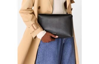Fia Foldtop Leather Clutch Bag in Black or Ivory