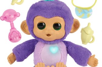 Fingerlings Care n Cuddles Interactive Baby Monkey, Sunny (Purple), Toys for Kids Age 3, 150 Sounds and Reactions, Heart Lights Up