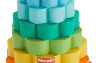 Fisher-Price Wood Toddler Toy Ring Stacker, 10-Piece Wooden Stacking Activity for Fine Motor Skills Play Kids Ages 18 Months, HXT77