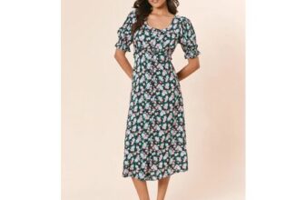 Floral Button Front Puff Sleeve Midi Dress
