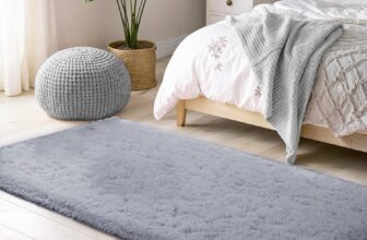 Fluffy Faux Fur Bedside Rug 60x110cm, Soft Shaggy Rugs for Bedroom, High Pile Rugs, Non Shedding Plush, Solid Colour Shaggy Rug for Living Room, Grey
