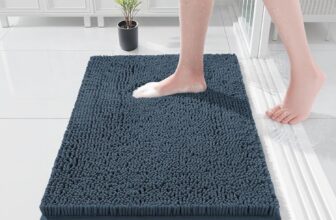 Fog Blue Bath Mat, Super Absorbent Bathroom Mat, Machine Washable Non, Slip Anti Mould, Shower Mats with 40 x 60CM, 1 Chenille Microfiber Material for Bath Kitchen Living Room Door Mats