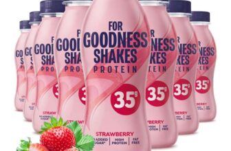 For Goodness Shakes Strawberry Protein Shakes x8, 35g Protein 330ml (S&S £6.79)