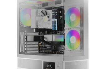 GAMDIAS ATLAS M1 WH Gaming ATX Mid Tower Computer PC Case, Customized Monitor w/Software, 3x120mm ARGB PWM Fans(2 Intake), Panoramic