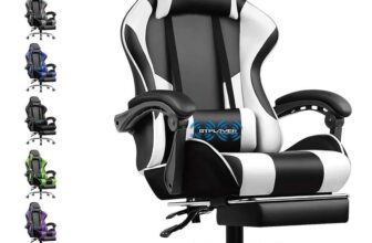 GTPLAYER Gaming Chair, Massage with Footrest, Headrest and Lumbar Support Height Adjustable Ergonomic 360 White