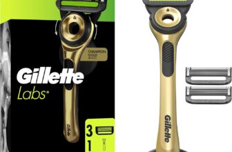 GilletteLabs With Exfoliating Bar, Razor For Men Champion Gold Edition, 1 Handle – 3 Blades, Includes Premium Magnetic Stand