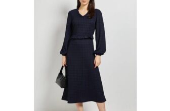 Gingham Frill Scoop Neck Blouson Sleeve Jersey Midi Dress