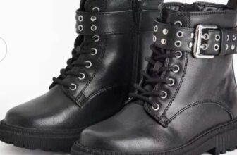 Girls Black Lace Up Biker Boots (Size 3) – Free C&C