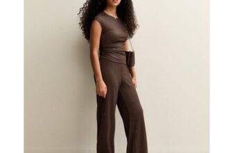 Girls Dark Brown Textured Jersey Wide Leg Trousers