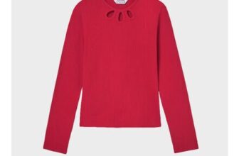 Girls Red Cutout Ribbed Top