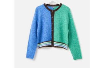 Green & Blue Colour Block Crew Neck Knitted Cardigan