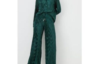 Green Crinkle Plisse Co Ord Wide Leg Trousers