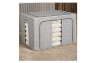 Grey 100L Metal Frame Foldable Fabric Storage Box with Windows