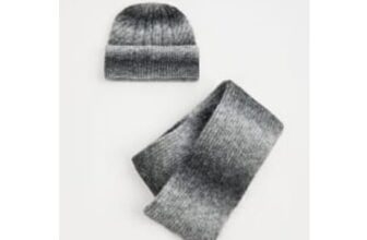 Grey Ombre Stripe Beanie Hat and Scarf Set