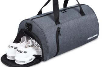 Gym Bag for Women & Men with Shoe Compartment & Wet Pocket, 35L Travel Sports Duffel Bag for Fitness & Workout, Grey