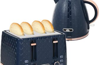 HOMCOM Kettle and Toaster Set, 1.7L 3000W Fast Boil Jug Kettle with Auto Shut Off, 4 Slice Toaster with 7 Level Browning Controls & Crumb Tray, UK Otter Thermostat, Blue