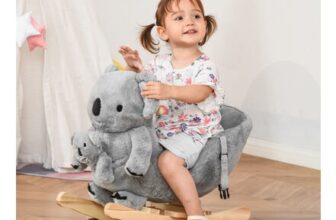 HOMCOM Kids Plush Ride-on Koala Rocking Horse Grey