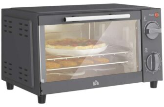 HOMCOM Mini Oven, 9L Countertop Electric Grill, Toaster Oven with Adjustable Temperature, Timer, 750W, Grey