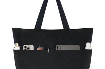 HOMESPON Corduroy Tote Bag for Women, Zipper, Large, Black