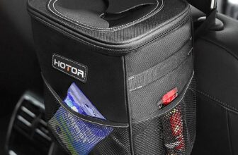 HOTOR Car Bin: Leak-Proof, Foldable, Waterproof Interior Accessory With Lid, Adjustable Straps and Multiple Pockets
