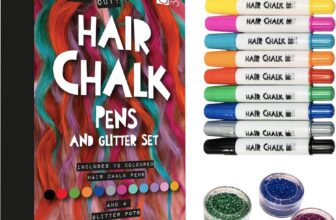 Hair Chalk Pens and Glitter – 12 Chalks and 4 Glitters – Deluxe Set of Colour Crayons – Birthday Rainbow Gift Present