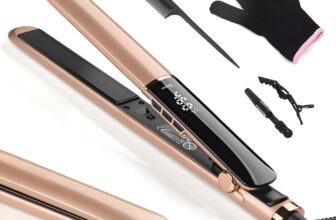 Hair Straightener Professional Ceramic Plates for Sleek, Smooth & Soft, Dual Voltage Digital Display 150C230C Flat Iron and Curler 2 in 1 for All Hair Types (Gold)