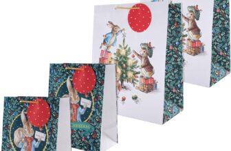 Hallmark Peter Rabbit Gift Bags, Pack of 4, 2 Large (33cm x 26.5cm x 14.6cm), 2 Medium (24.3cm x 19.6cm x 11cm), Christmas, Benjamin Bunny, Flopsy Bunny, Beatrix Potter, Festive
