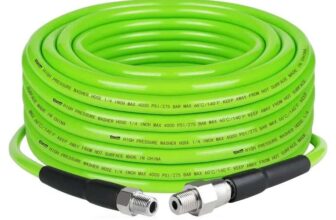 High Pressure Sewer Jetter Kit 4000 PSI Washer Hose with 5 Nozzles and Cleaning Tool – Green 50FT