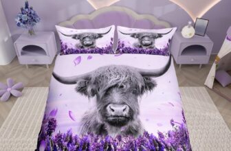 Highland Cow Duvet Cover,Lavender Flower Comforter Cover Set Single Size,Bull Cattle Bedding Set,Western Animal Quilt Cover,Wildlife Farmhouse Cow Bedding Collection For Kids Boys Girls Bedroom Decor