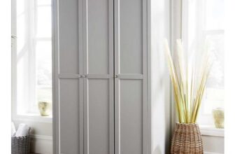 Home Source Avon Light Grey 3 Door Wardrobe Light Grey with Oak Top