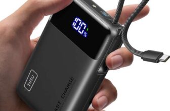 INIU Power Bank, Smallest 45W Fast Charging Portable Charger 20000mAh with Built in USB C Charger Cable