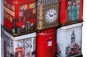 Iconic London Sights 6x Tea Tins with Fine English Breakfast Loose Leaf Tea, British Souvenir, Big Ben, UK Foods