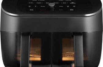 Instant Pot – Vortex Plus Dual Black Air Fryer – Large 7.6L, Family Size – Twin, Double 3.7L Baskets, Clear Window, Food Dehydrator, Grill, Bake, Roast, Reheat, Non-Stick, Easy Clean, Dishwasher Safe