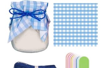 Jam Jar Decoration Kit with Gingham Doilies and Labels (Blue)