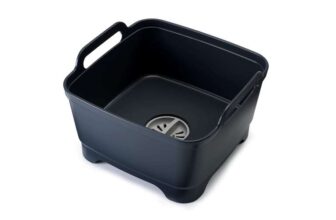 Joseph Joseph Wash and Drain Kitchen Washing Up Bowl for Sink with Handles and Draining Plug, 9 Litres, Grey