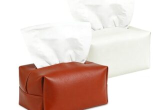 KEUKORZ 2Pcs PU Leather Tissue Box Cover White/Brown