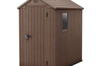 Keter Darwin 6×4 ft Apex Plastic Shed with floor & 1 window (Base included) – Brown