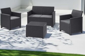 Keter Emma 4 Seater Graphite Wicker Garden Furniture Set with Storage Table