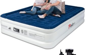 King Inflatable Air Mattress – Air Bed with Built-in Pump Double Blow Up Mattress, 3 Mins Quick Self-Inflation/Deflation, Flocking Surface, Luxury Airbed for Camping Home Guest 203x152x46cm
