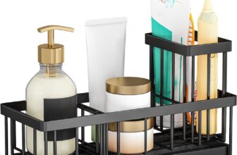 Kitchen Sink Caddy – Sink Tidy Organizer with Removable Sponge Holder Brush Holder, Self-Draining Tray for Countertop Kitchen Storage Organisation (Black)