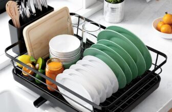 Kitsure Dish Drainer Rack- Space-Saving Dish Drainer, Dish Racks for Kitchen Counter, Stainless Steel Kitchen Drying Rack with a Cutlery Holder, Large, Black